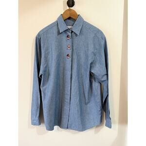 BellePointe Women’s Small Christmas Denim Shirt – Santa Embroidery